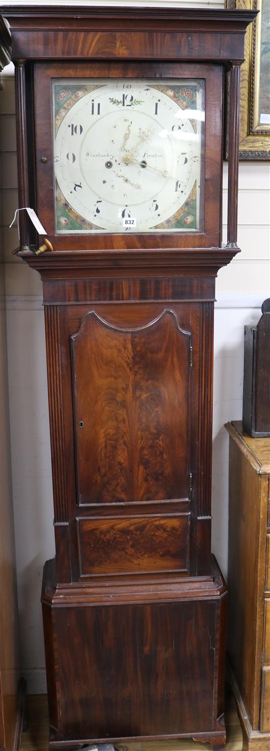 A Georgian mahogany eight-day longcase clock, Winstanley, Preston, with painted dial and seconds and date dials, H.204cm